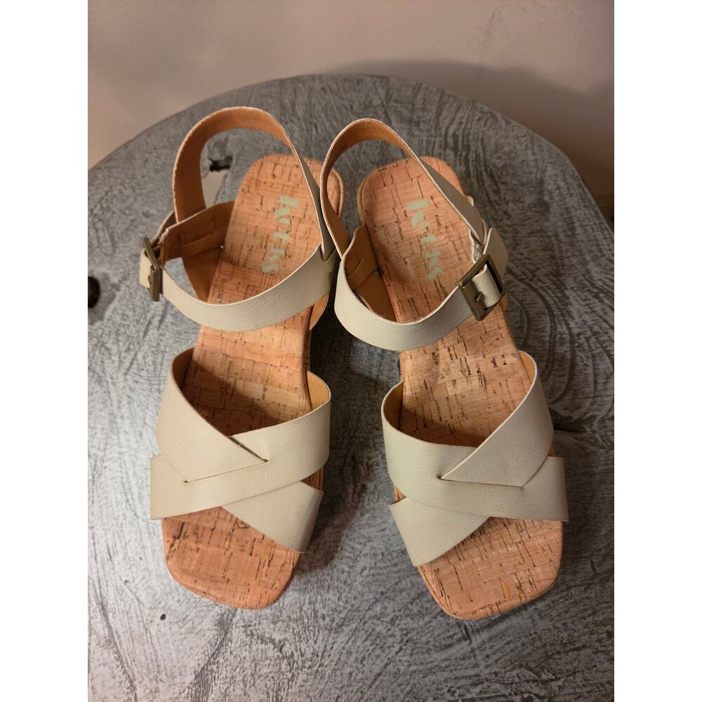 Korks Open-Toe Chunky Heel Sandals Vegan Leather – Cork Platform - Picture 2 of 7